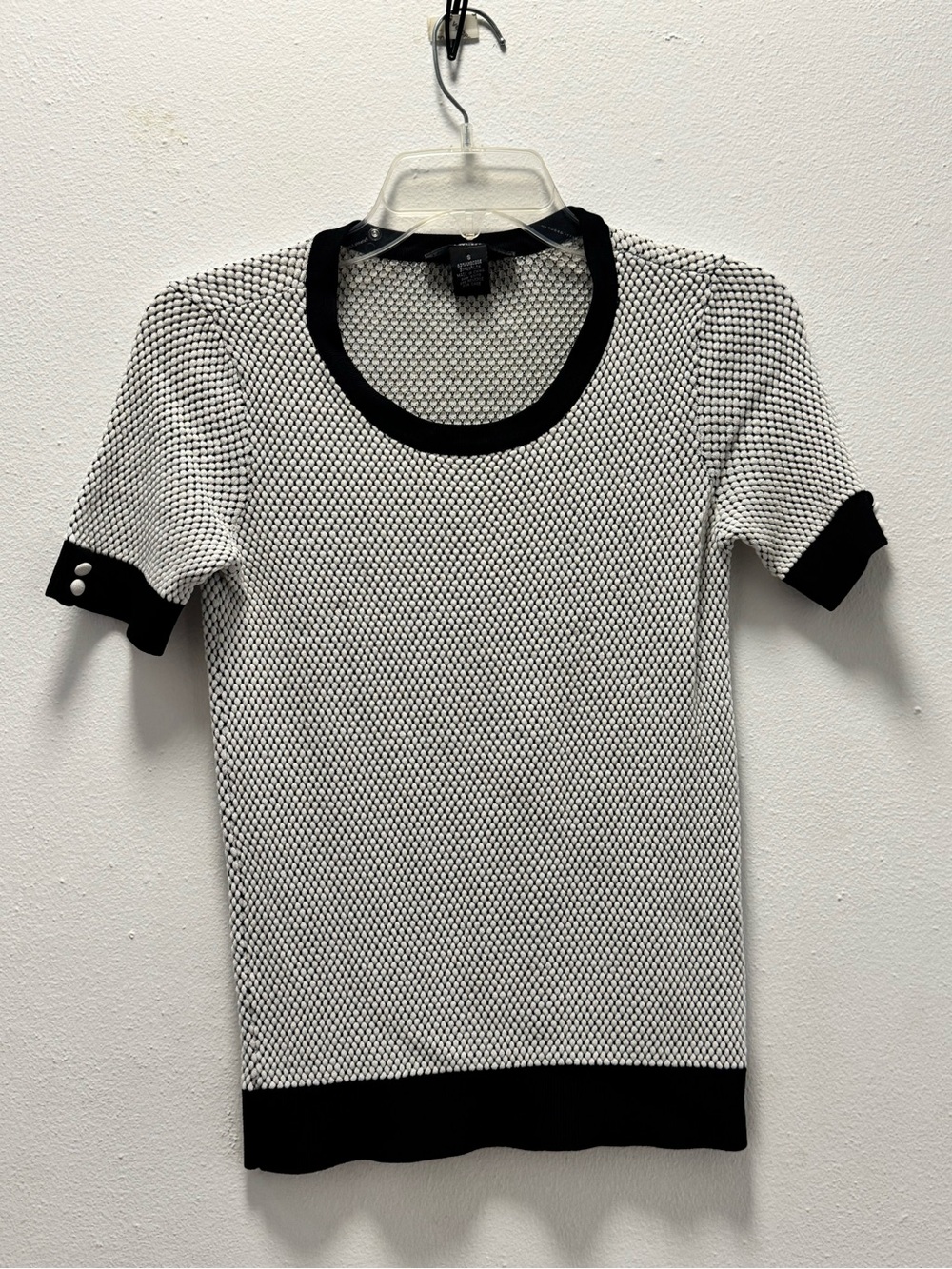 Black & White Short Sleeve Knit Top with Contrast Trim